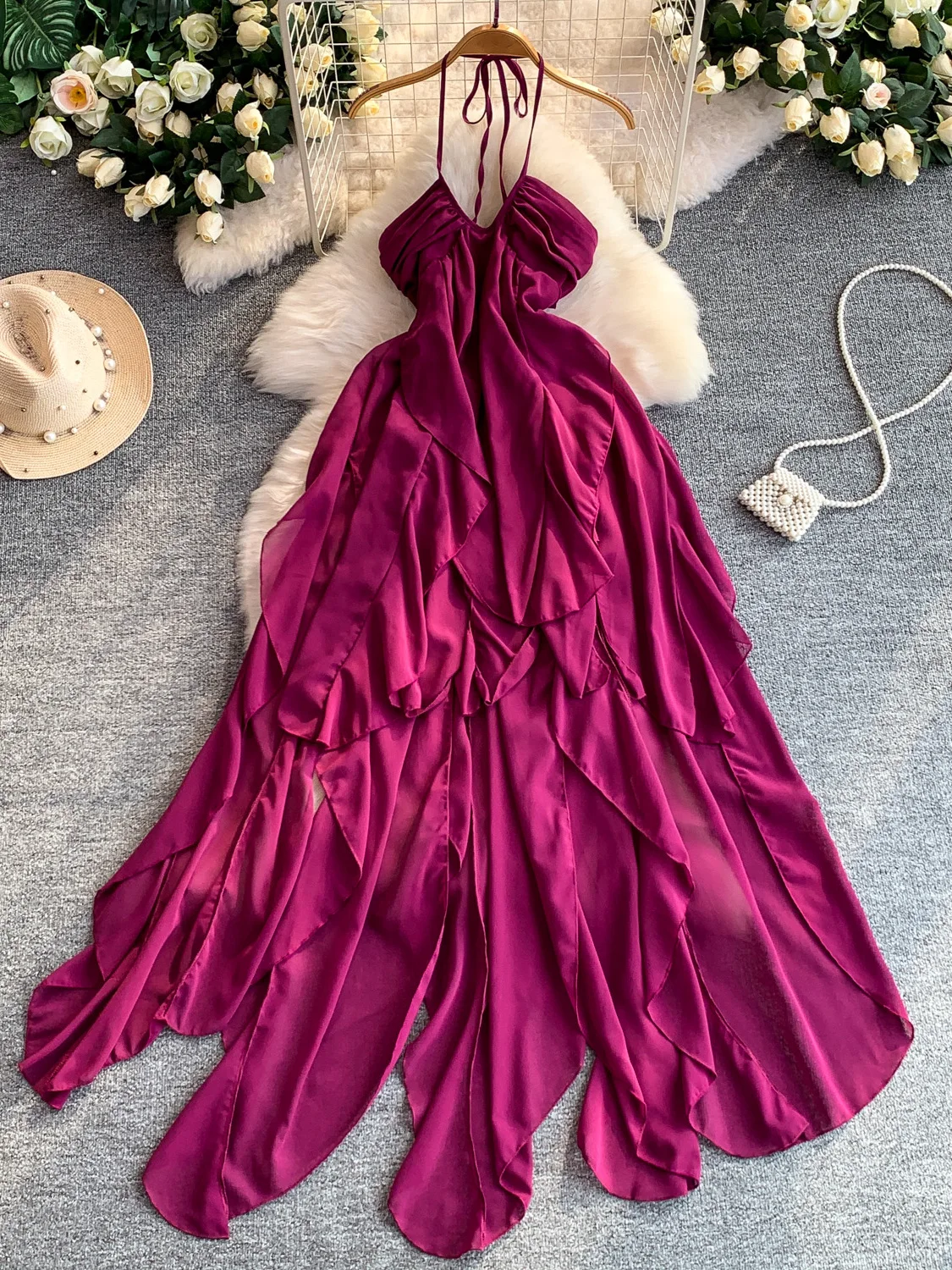 

Летнее женское платье Ele Fairy T Bal для отпуска, сексуальное, с бретельками, длинное, асимметричное, с завышенной талией, А-силуэт