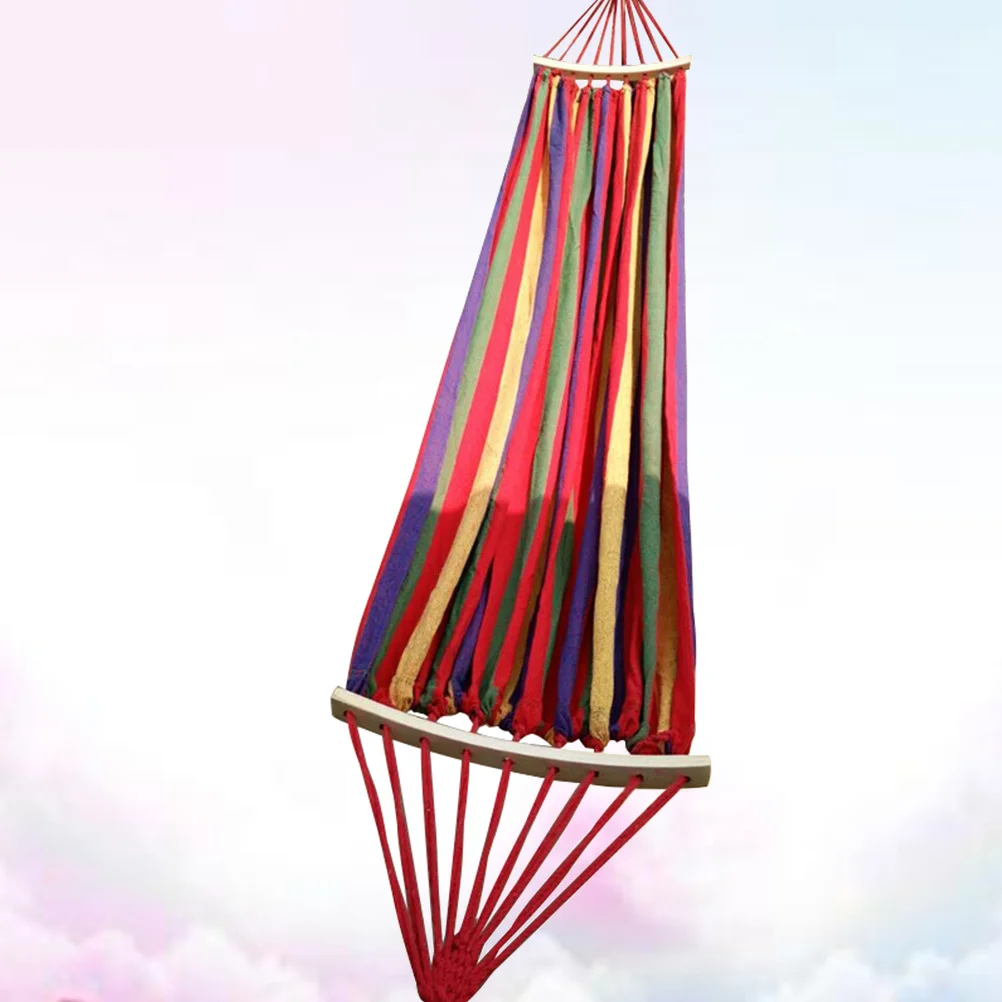 

Double Anti-Rollover Hammock Rainbow Stripes Thickened Widened Outdoor Hanging Sheet for Garden Rest Camping Parachute Cloth