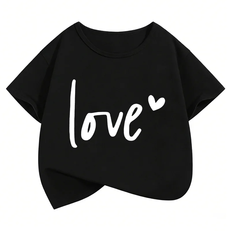Neue T-Shirts mit Liebesherz-Aufdruck, kurzärmelig, für Kinder, Jungen und Mädchen, Sommer, Frühling, lässiges Top-T-Shirt