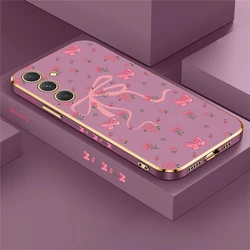 A54 5G Pattern Pink Bow Soft Case For Samsung Galaxy A32 A33 A34 A24 A25 A35 A55 A15 A42 A50 A52 A53 A71 A72 A73 Plating Cover