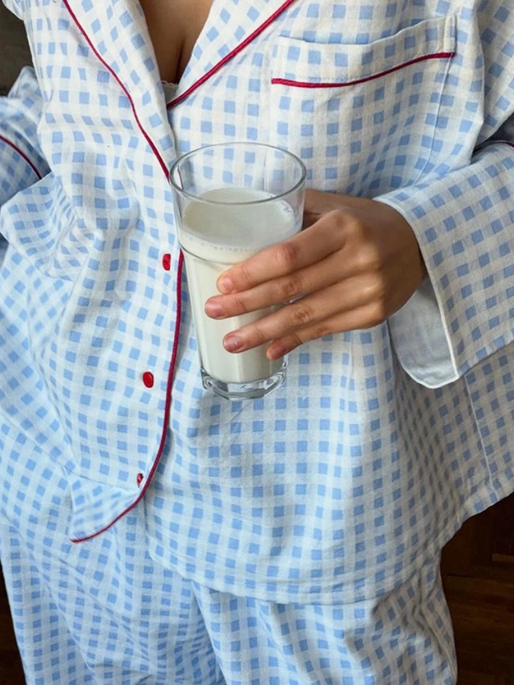 Chic Cotton Homewear Outdoor Sleepwear Long-sleeve Trousers Pajama Set Summer Skin-friendly Comfortable Loungewear Women Y2K