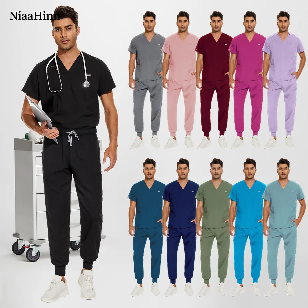 Niaahinn Hospital Doctor Nursing Set Unisex Wholesale Casual Suits Short Sleeved V-neck Tops Jogger Pants Pharmacy Work Uniforms