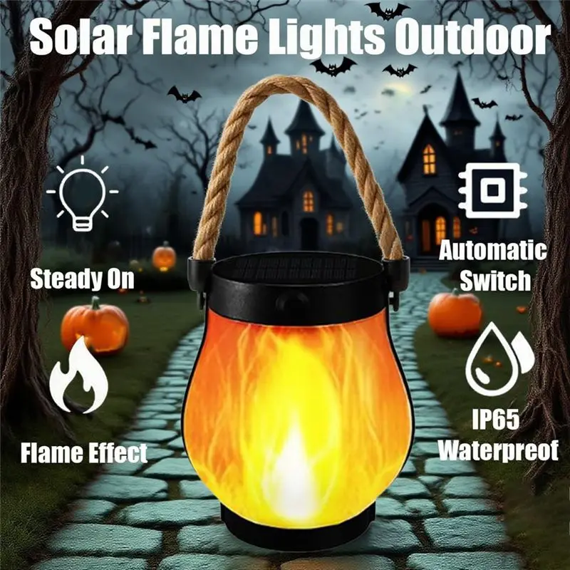 FAST-Solar Flame Lantern With Dual Charging Modes Dancing Flame Solar Lantern Decorative Hanging Lamp