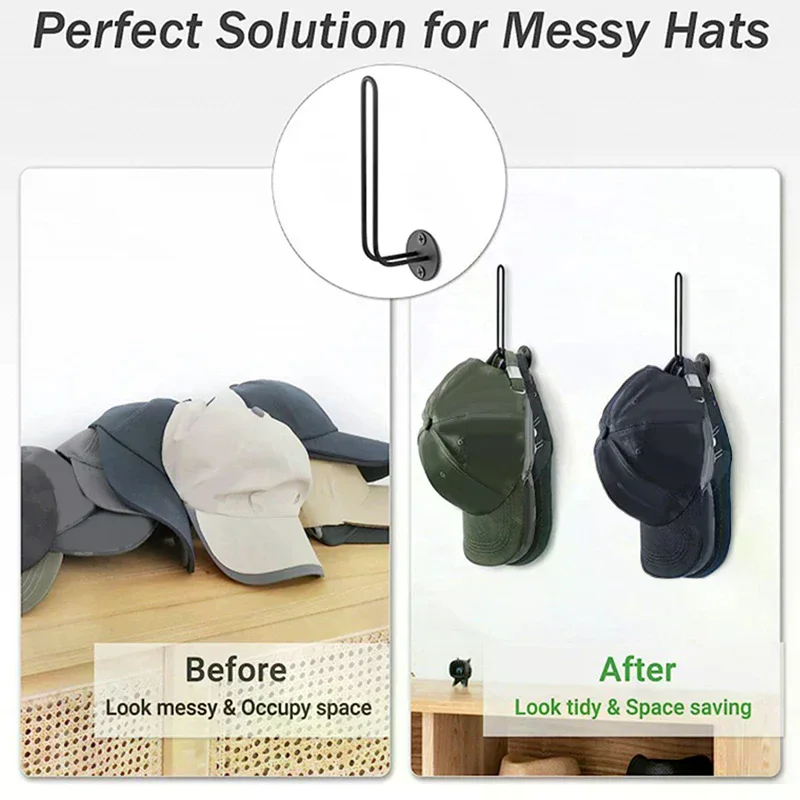 Hat Holder Hats Organizer For Wall Hat Rack Space Saving Holds L -Shaped Hat Hooks Wall Mount Cap Holder Organizers Baseball