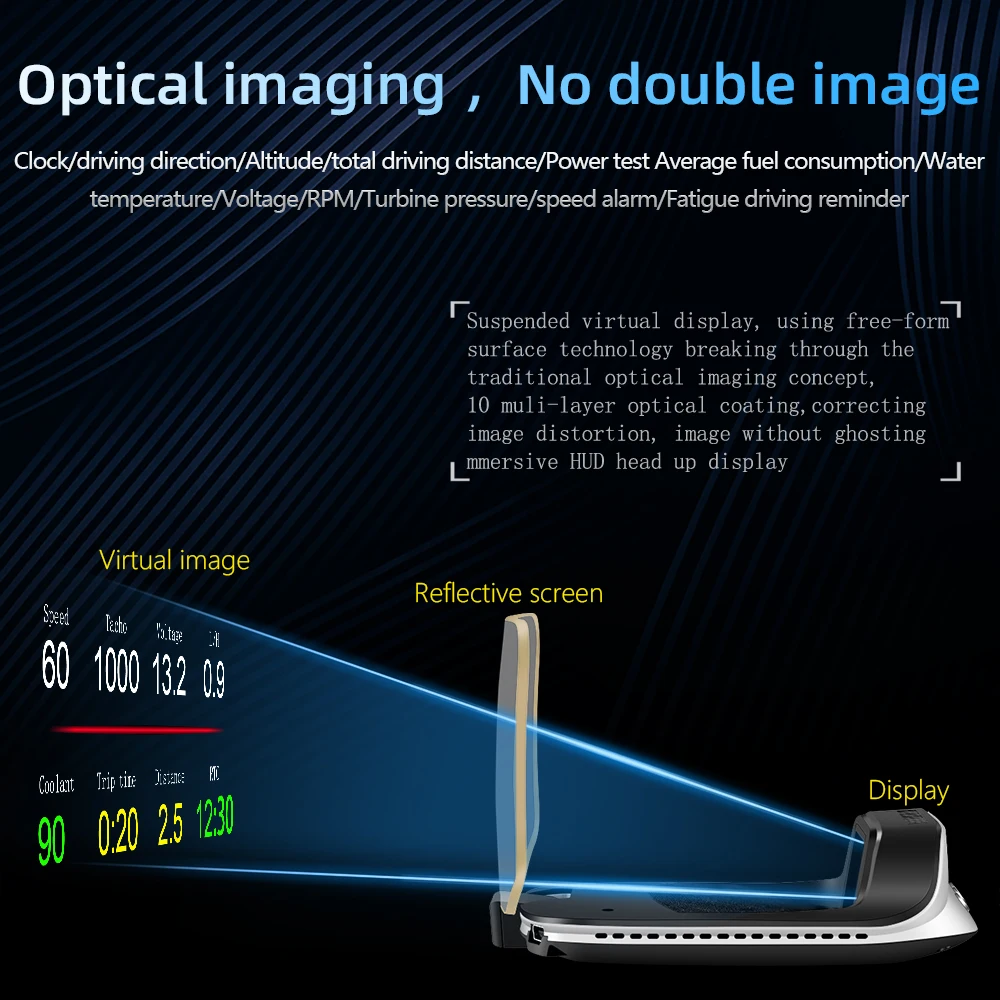 Proiezione di navigazione C3 OBD II Computer di bordo Head-up Display GPS tachimetro Gauge HUD Instrument Panel 6 funzioni di allarme