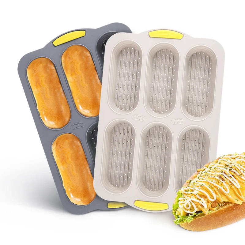 6 Cavity Silicone Bread Loaf Pan Hot Dog Bread Cake Tray Non-Stick Bread Pan Heat Resistant Silicone Mould Kitchen Baking Tools