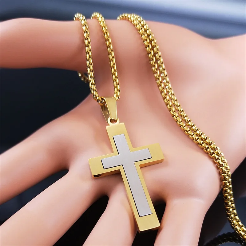 Naszyjnik ze stali nierdzewnej YQ z krzyżykiem, dla kobiet i mężczyzn, biżuteria religijna z łańcuszkiem o długości 60 cm. — zdjęcie 7