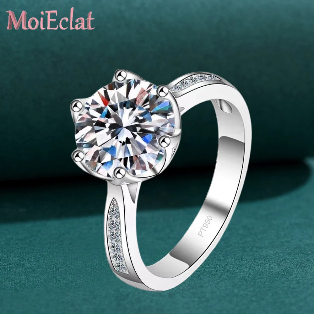 

Luxury 3 Carat Moissanite Platinum Ring for Women, Six Claw Setting Modern PT950 Engagement Ring Engagement Fine Jewelry Gifts