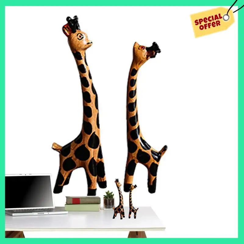 

-A14E Giraffe Statue Wooden Giraffe Statue Desktop Decor Giraffe Sculpture Animal Sculpture Home Office Bookshelf Decor