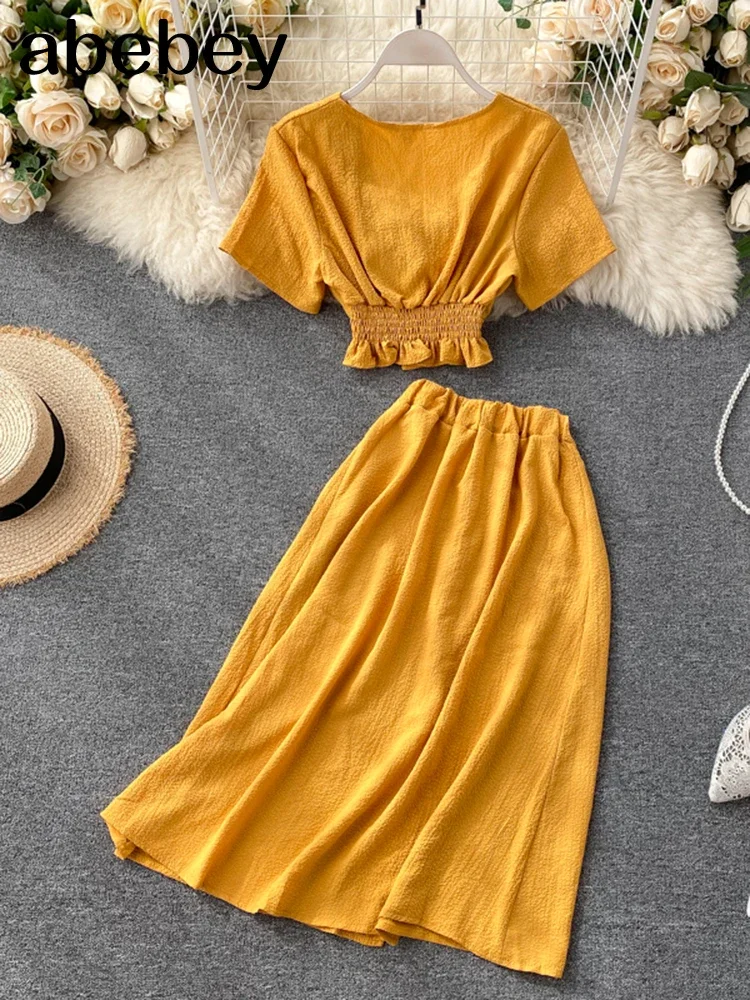 Solid Female Suit 2024 New Single Breasted Slim Wasit Tops and Half-length Skirt Two Piece Sets Womens Outfits 82073