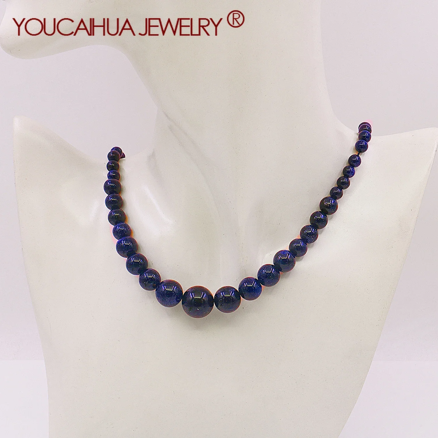 6-14mm Natural Blue Sandstone Gems Round Bead Tower Necklace/Earring Set,Sparkling Jewelry Making Neckchain,Women\'s Gifts 18inch