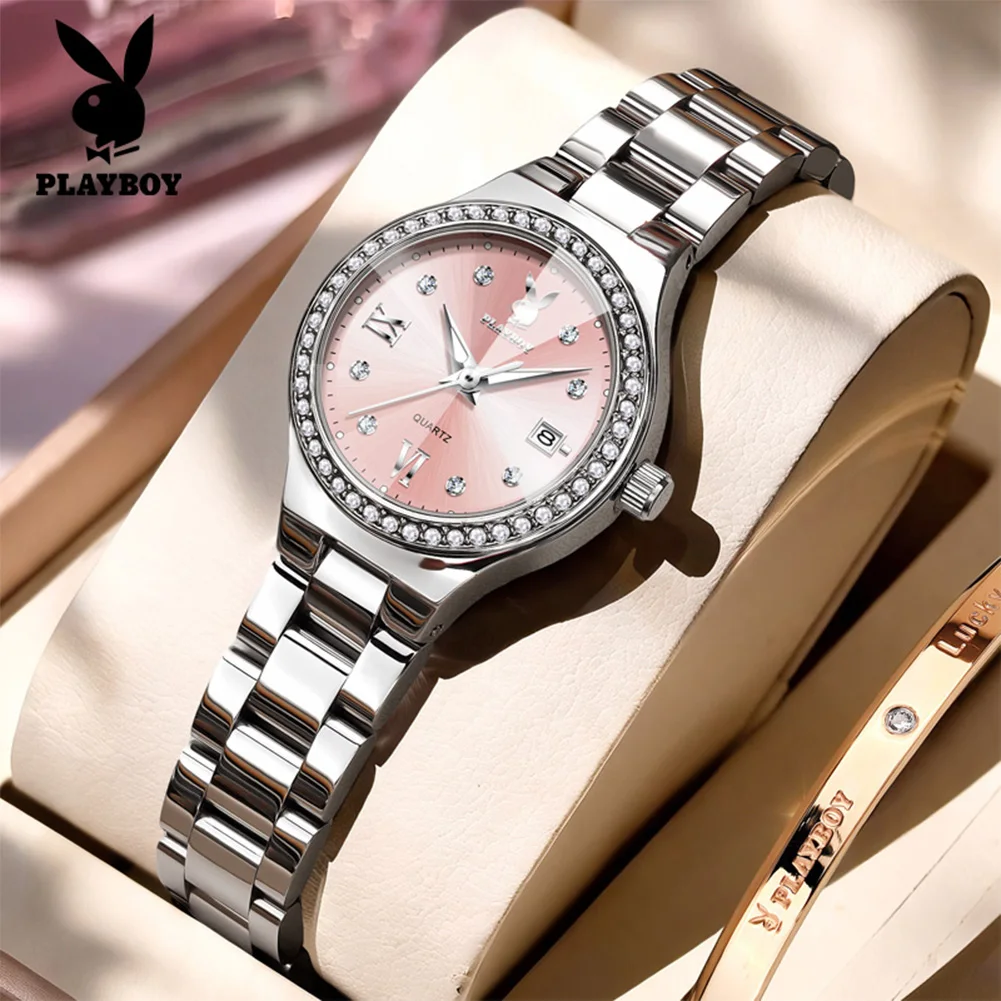 PLAYBOY 3129 Elegance Brand Quartz Movement Watch For Women Casual Style Stainless Steel Bracelet 30m Waterproof Watch