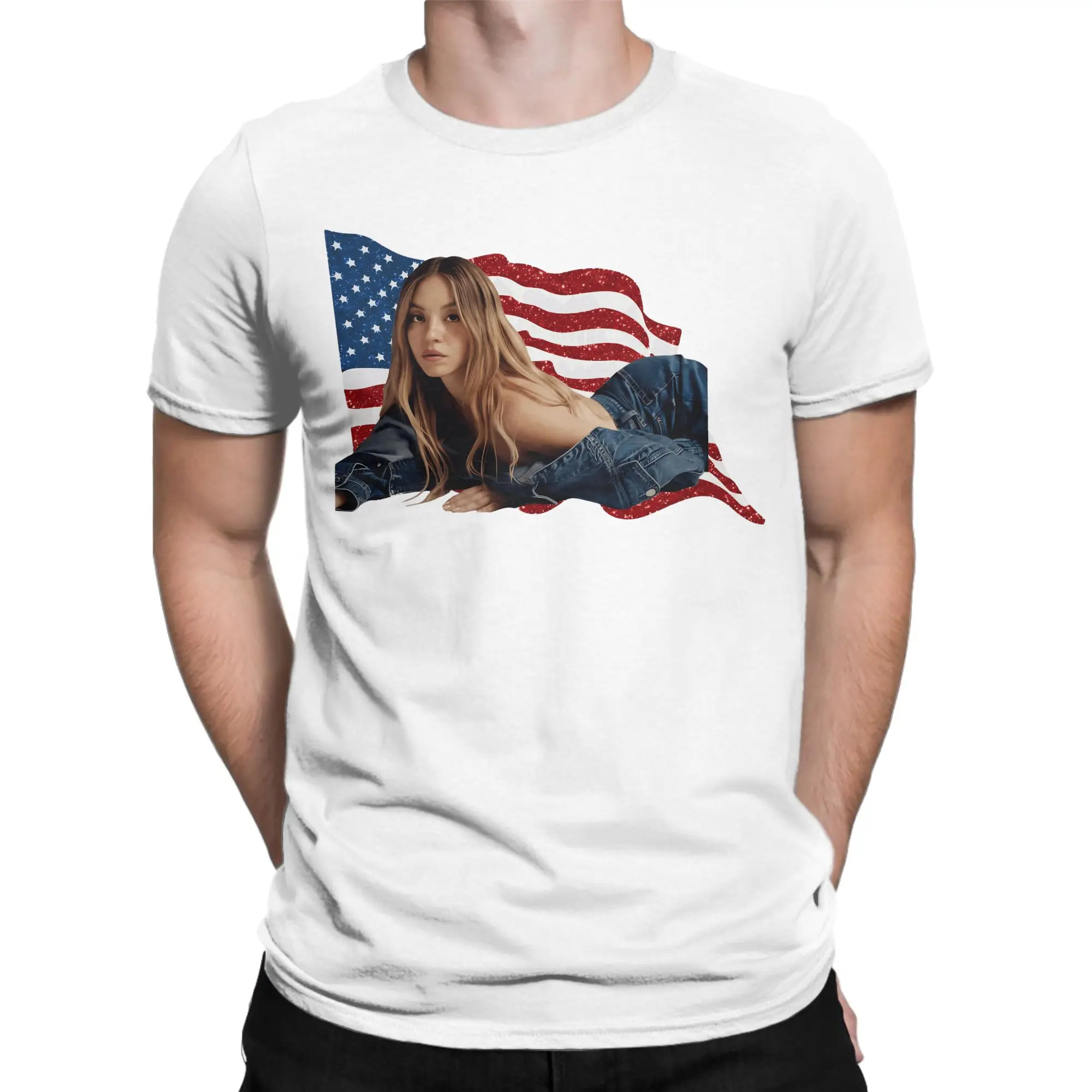 Sydney Sweeney Cotton T Shirt Man Summer American Actress Classic T-Shirts O Neck Fashion Tee Shirt Big Size Dropshipping Tops