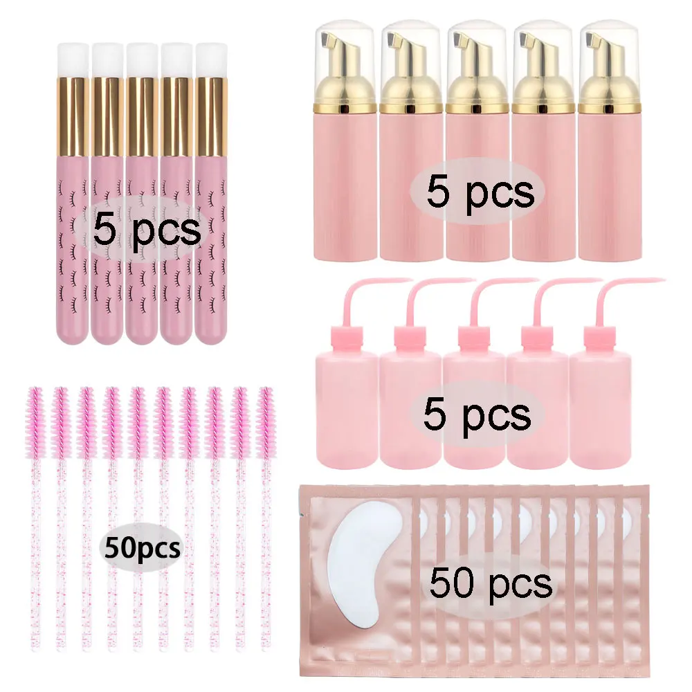 115Pc Eyelash Extension Cleaning Kit 5 in 1 Lash Shampoo Brush Soap Foam Washing Bottle Set Eyebrow Mascara Wand Eye Pad Patches