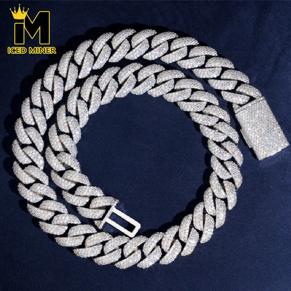 

Icedminer 16 мм 3 ряда муассанит с бриллиантами кубинская звеньевая цепочка Iced Out ожерелья для мужчин женщин S925 серебряное колье Pass Tester GRA