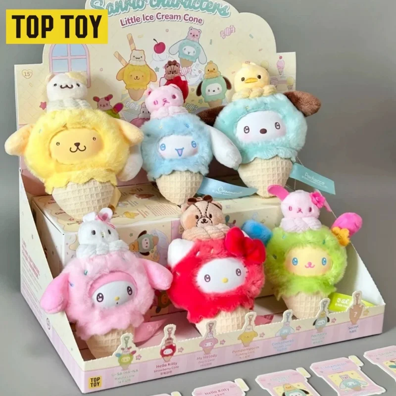 Toptoy Sanrio Characters Little Ice Cream Cone Plush Pendant Blind Box Trendy Collectible Figurine Doll Decorative Ornament Gift