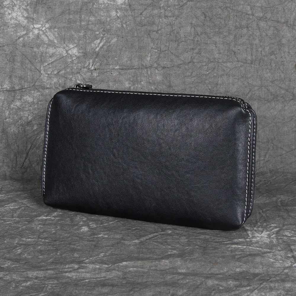 YETTIES Men's Premium Vegetable Tanned Cowhide Leather Clutch Handheld Mini Purse for Street Fashion Casual Use Small Trendy Bag