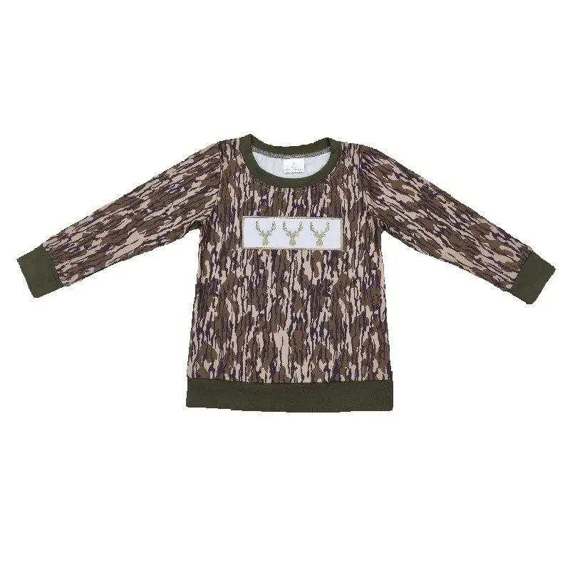 new rts infant boys new camouflage long-sleeved tops wholesale boutique hot selling embroidered elk pattern boys shirts