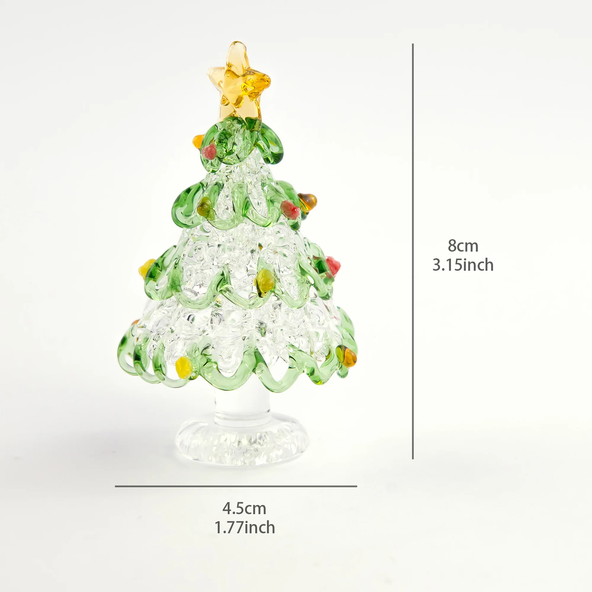 KANGMING Hand-blown Glass Christmas Tree Figurine Star Top Mini Xmas Ornament Stocking Stuffer Home Decor Gift Cute Miniature