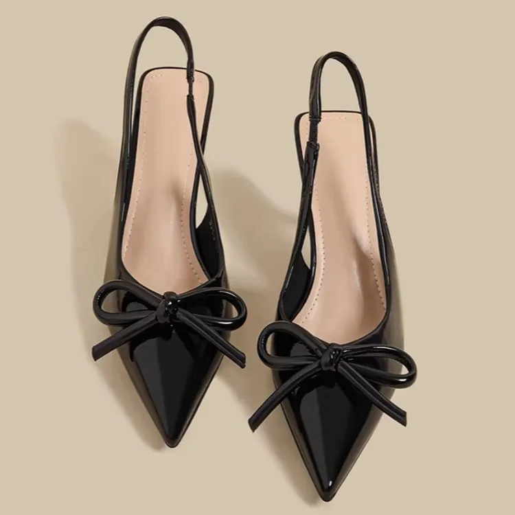 Patent Leather Pointed High Heels 2026 Spring New Bow Decorated High Heels Empty Bag Head Women's Shoes After The Word
