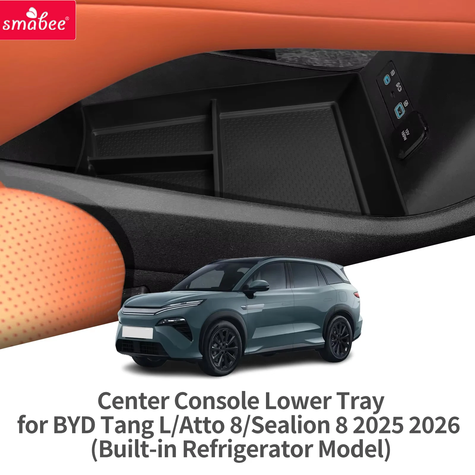 Smabee for BYD Tang L /Atto 8 / Sealion 8 2025 Center Lower Layer Storage Box Tray Organizer Case Car Interior Accessories