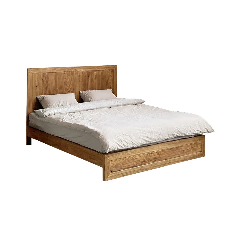 

Wabi Sandy Wind Old Elm Double Bed Frame Household 1.8 meters solid wood bed New Chinese-style B & B room bed