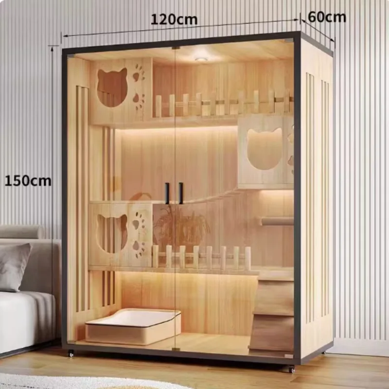 

Indoor Big Pet Cat Play Cage House 2 Cats Nest House Furniture Wooden Two Storey Cat House Villa