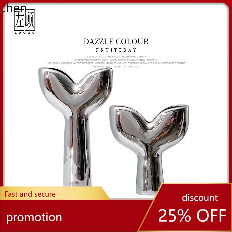 YFY Modern Simple  silver Ceramic Vase  Model Room Sales Office Living Room Entrance Light Luxury Fish Tail Flower Vase
