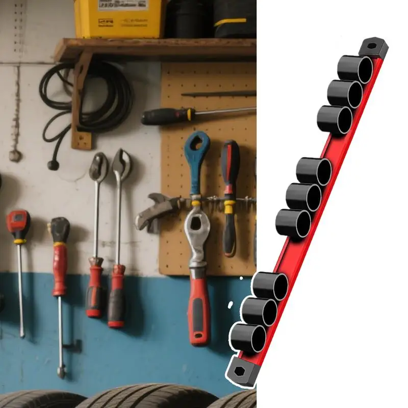 Magnetic Screwdriver Holder Hardware Holder Magnet 9-Hole Rail Organizer Rack For Pliers Shears Workbench Garage Hand Tool