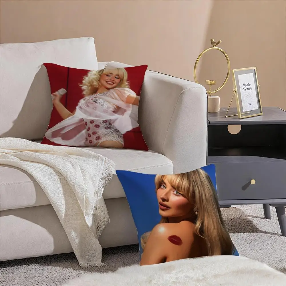Modern Pop Beautiful Singer S-Sabrina Carpenter Cushion Cover Pillowcase Short Plush Invisible zipper Room Sofa Cushion Cover