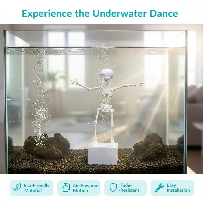 Fish Tank Skeleton Decor Bubbler Realistic Interactive Dancing Ornament with Air Hose for Aquarium Hobbyist Gift