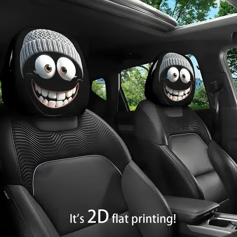2 pieces of classic cartoon character knitted caps with cute expressions and smiling themes, car headrest covers, washable