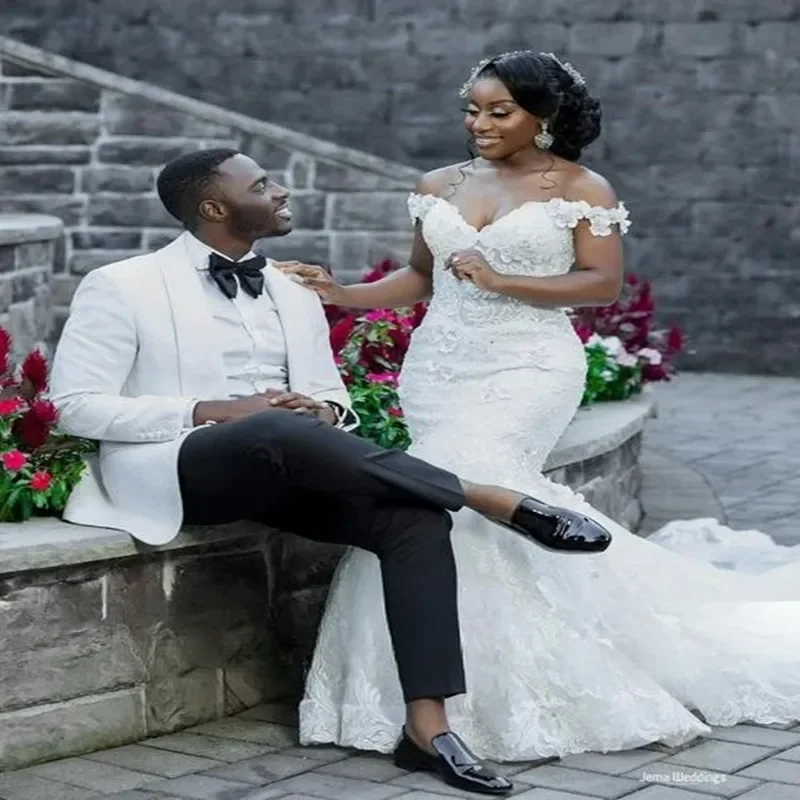 Customized Off the Shoulder  Appliques Beads Wedding Dress Vestido De Noiva  African Country Garden  Bridal  Gown