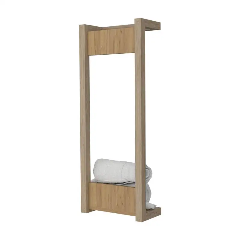 

Wall-mounted Natural Oak Towel Rack - Stylish and Functional Bathroom Storage Solution