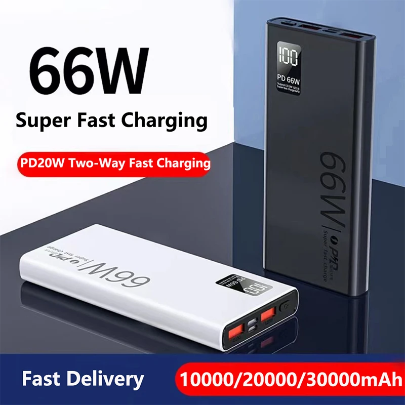 

66W Super Fast Charging Power Bank 30000mAh Portable Charger External Battery Pack Powerbank for iPhone 16 Huawei Xiaomi Samsung