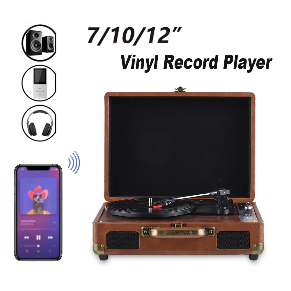 

BT винтажный Виниловый проигрыватель, фонограф, USB запись, 33/45/78 об/мин, поддержка 7/10/12 дюймов, виниловая запись, проигрыватель пластинок