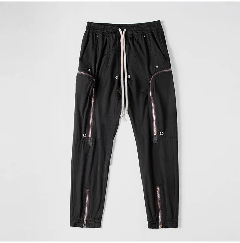 Iefb calças masculinas de alta qualidade streetwear multi zíper tendência calças casuais masculinas cordão cintura elástica tornozelo-comprimento calças