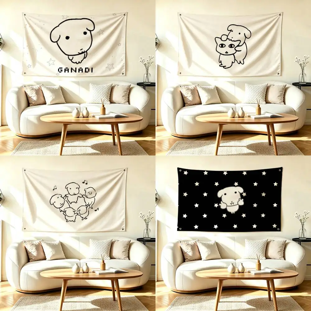 M-Minimal Hand-Drawn G-Ganadi Dog Flags for Bedrooms Home Decor Items Outdoor Decors Garage Decoration Flaga