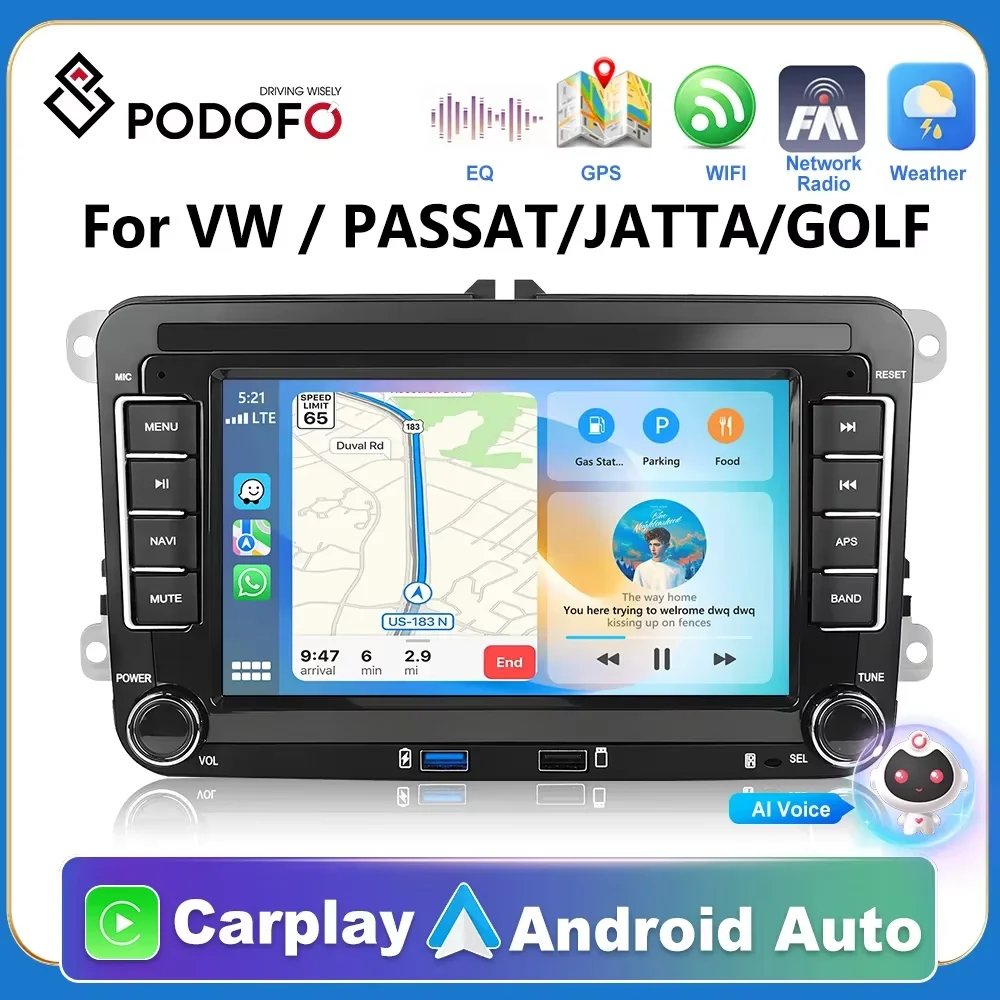 

Podofo 2 din Android Radio For VW Volkswagen Golf Polo Skoda Rapid Octavia Tiguan Passat Jetta Altea Leon Auto Carplay GPS Radio