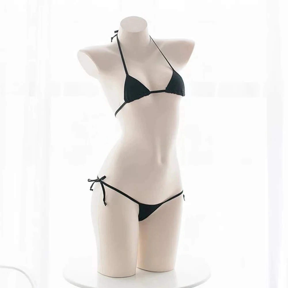 Mini bikini sexy pour femme, ensemble de sous-vêtements, lingerie, pyjama, dos nu, bretelles, culotte taille basse, soutien-gorge à col licou, ensembles de maillots de bain