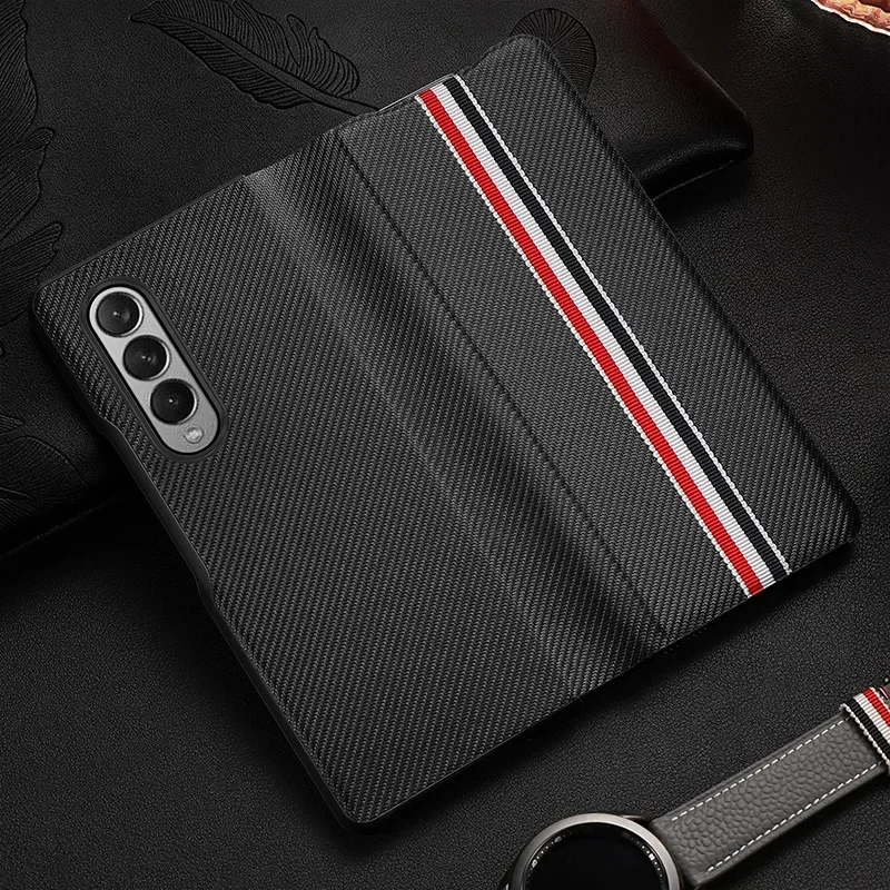 Case for Samsung Galaxy ZFold4 Fold3 Exclusive Carbon Fiber PU Leather Galaxy Z Fold4 Case Folding Mobile Phone Protective Cover