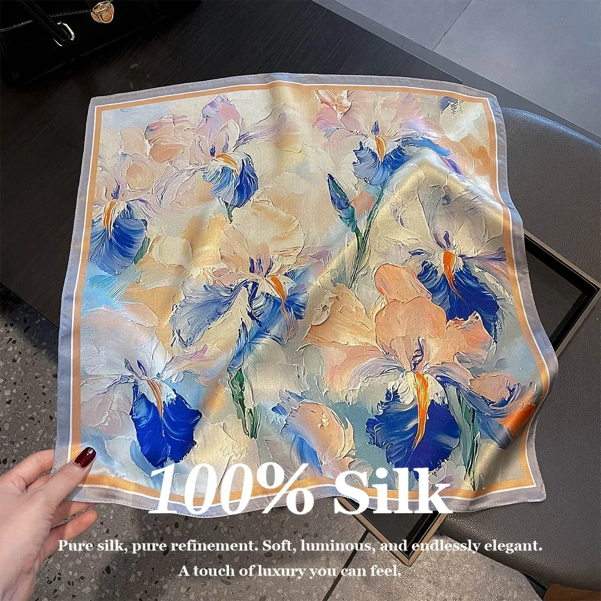 

Новый 100% натуральный шелковый квадратный платок для женщин, повязка для волос, дорожный шарф класса люкс, высококачественный шейный платок, бандана, фулярд, шаль, пончо