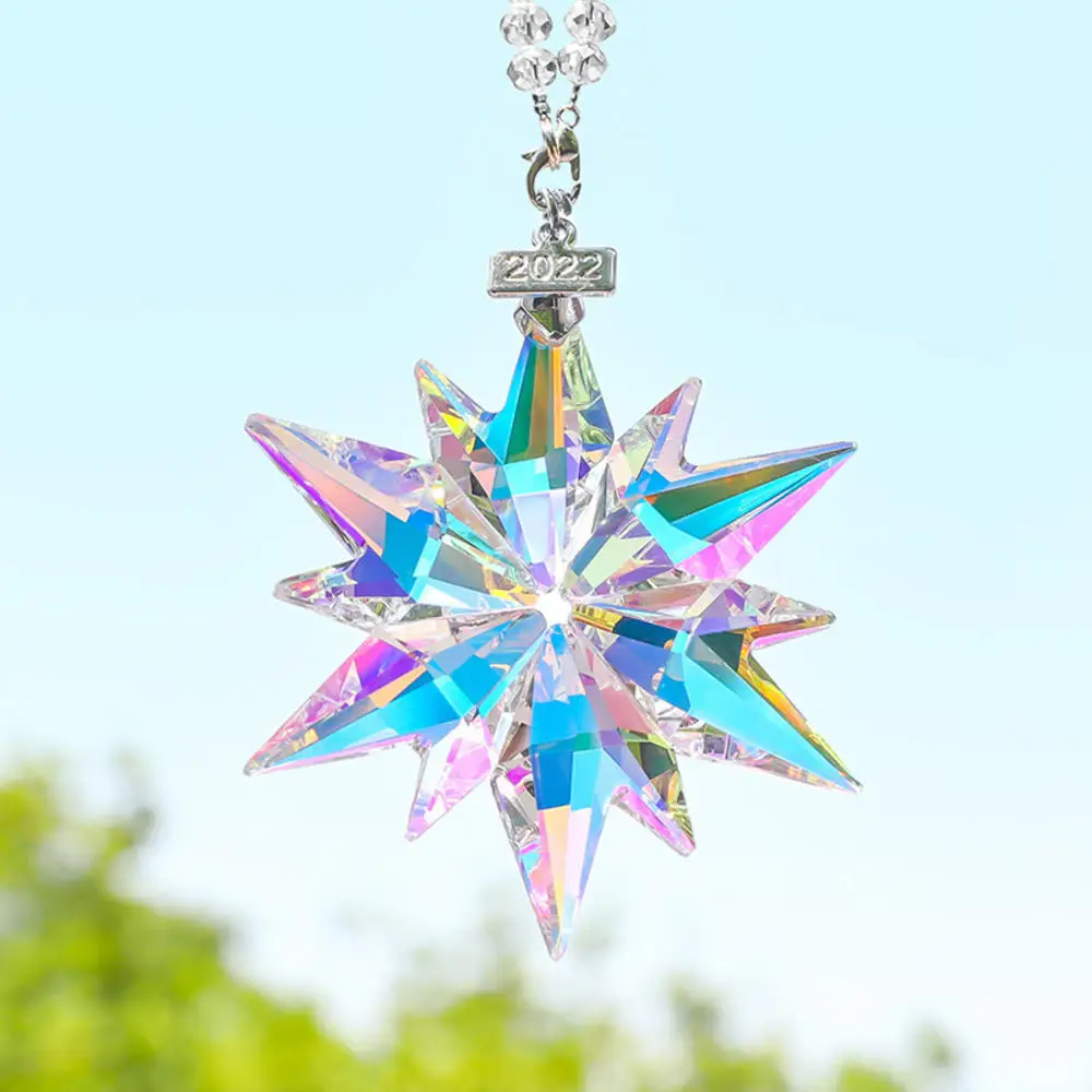 1pcs Colorful Car Pendant Decoration Transparent Crystal Snowflakes Art Car Hanging Ornaments Car Interior Accessories