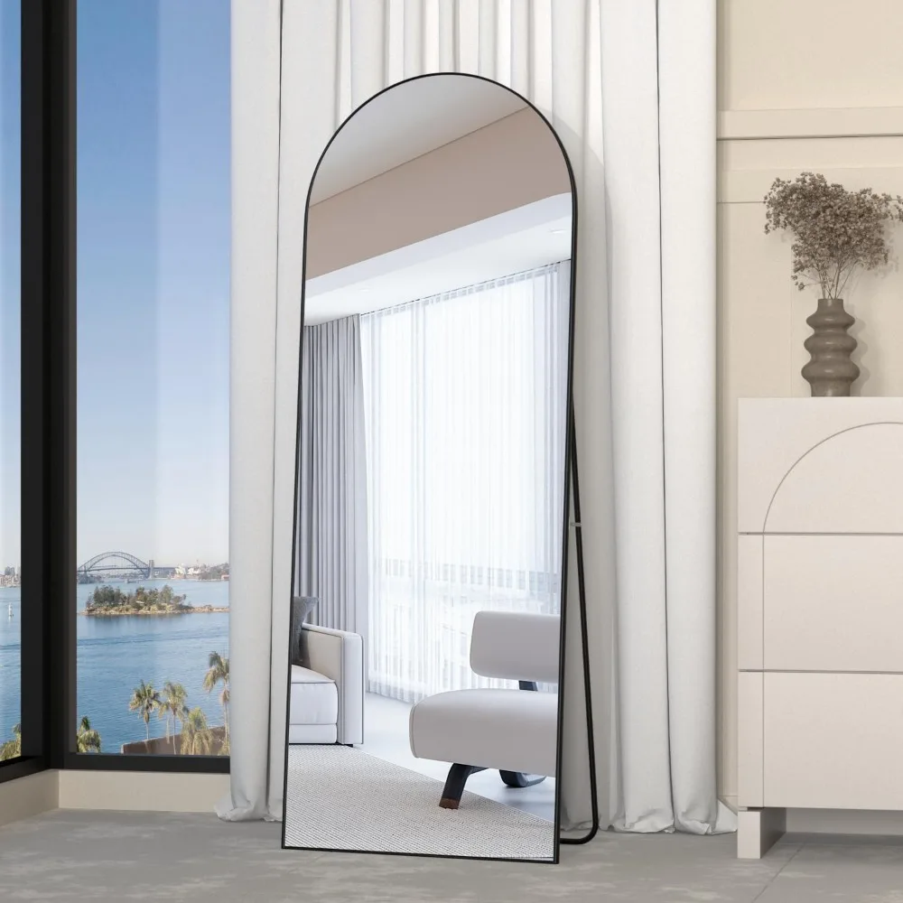 Espelho de chão arqueado, espelho preto de comprimento total 56x16 com suporte, ideal para quarto, melhora a decoração interior