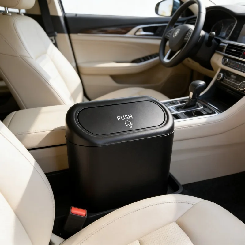 Compact Car Trash Can with Lid Leak-Proof Mini Garbage Bin for Vehicles Sleek Auto Waste Container for Car Door & Console