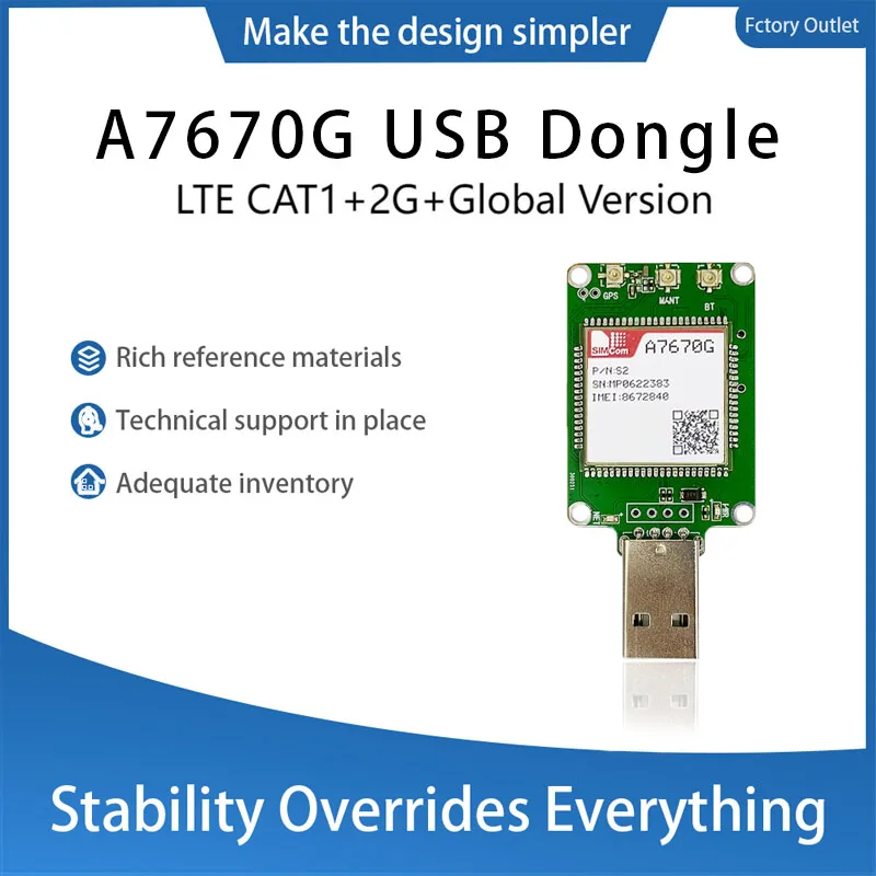 SIMCOM A7670G-LABE USB Dongle with Antenna Global band Support 4G+2G+Voice LTE CAT1 Module Modem kit