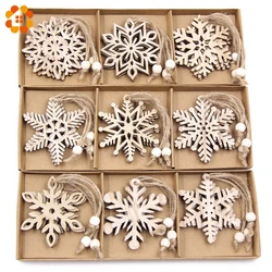 12PCS/Box Multi Christmas Snowflakes Wooden Pendants Ornaments Christmas Decorations DIY Christmas Tree Hanging Ornaments Gifts