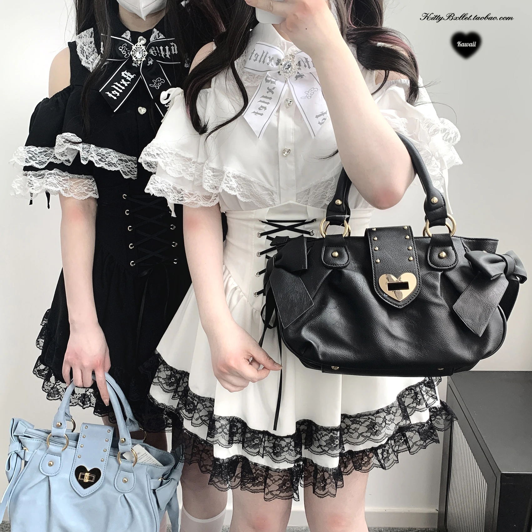 Dophee Original Lace Splicing Off Shoulder Short Sleeve Women Blouses Landmine System Love Diamond Button Girls Shirts and Top