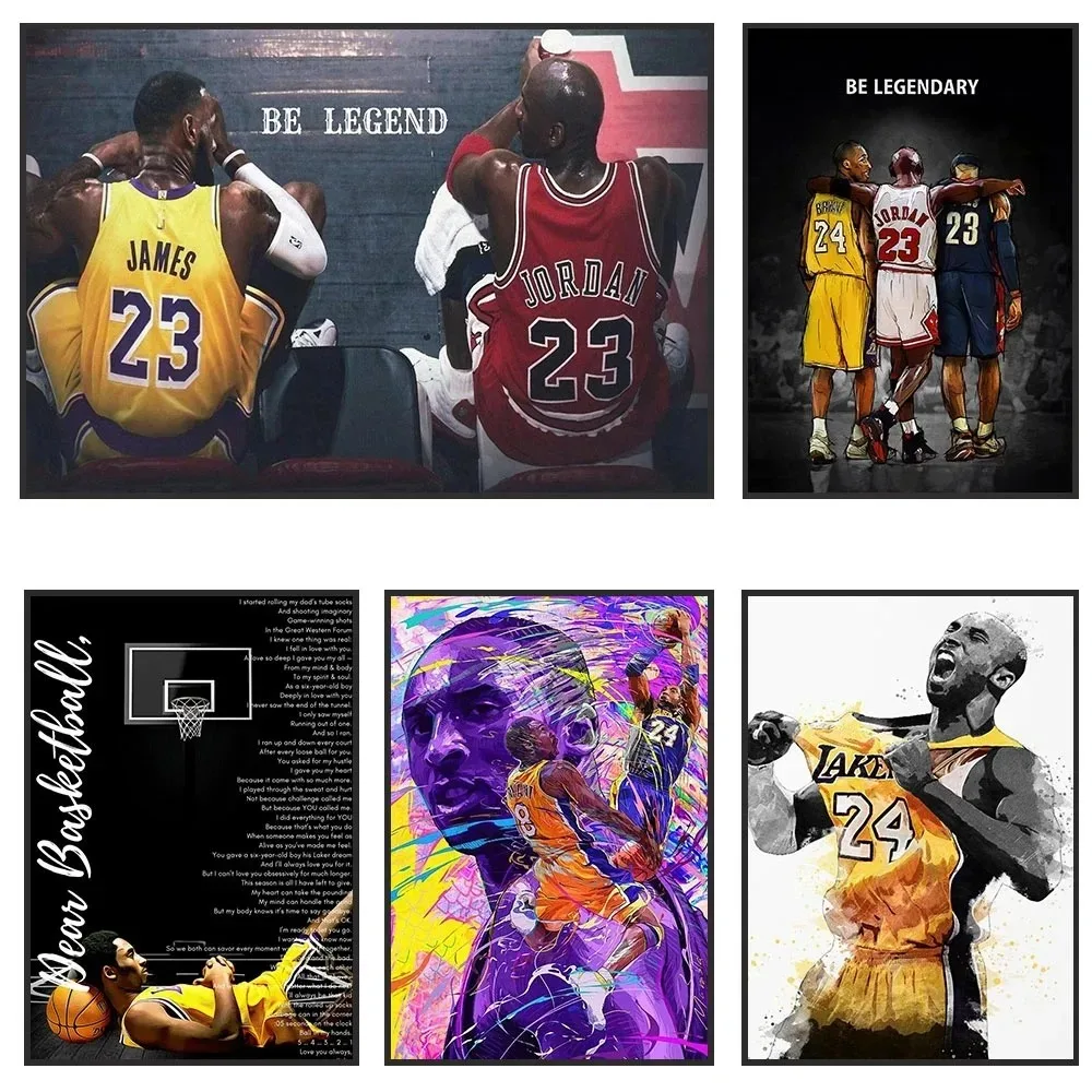 Basketball Star Posters Ball King Jordan Kobe James Painting Living Room Background Wall Decorations Home Decor Souvenir Gift