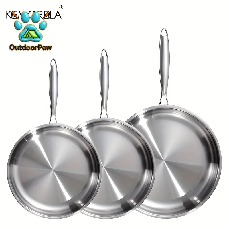 3PCS Stainless Steel Frying Pan Set 22/26/30cm Non-Stick Frying Pan For Gas Stove And Induction Cooker PanCakes For Steak Eggs
